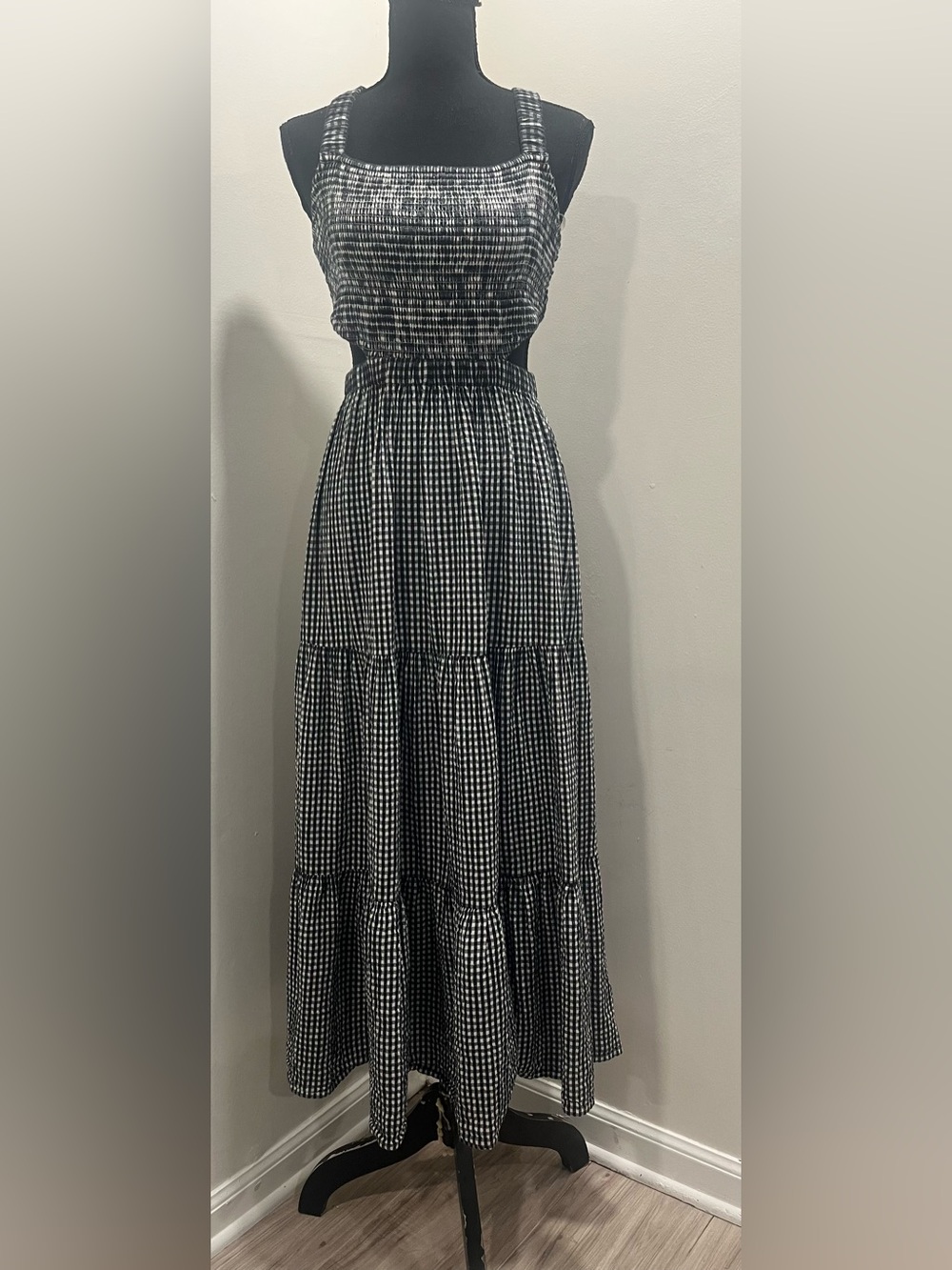 American Eagle Outfitters Black and White Gingham Tiered Maxi Skirt - Picture 2 of 5